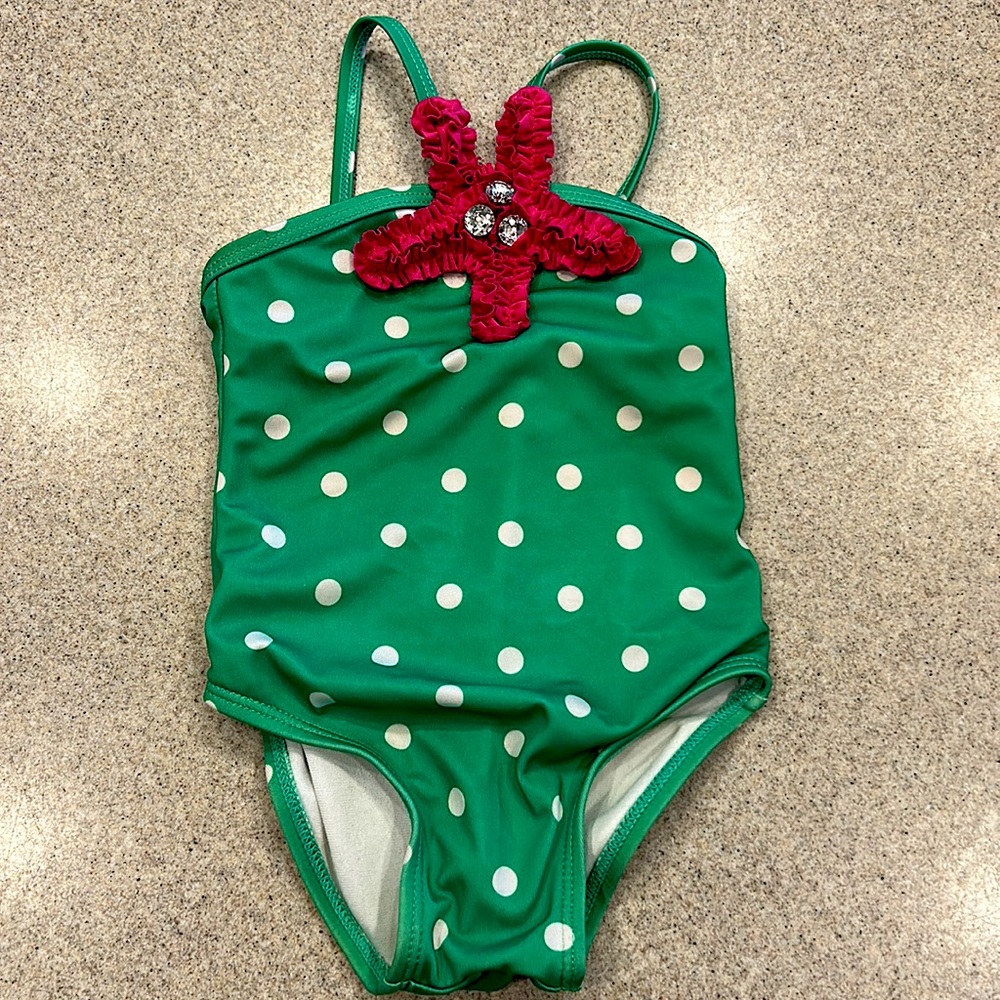 Gymboree Green & White Polka Dot Swimsuit Bathing Suit Girls